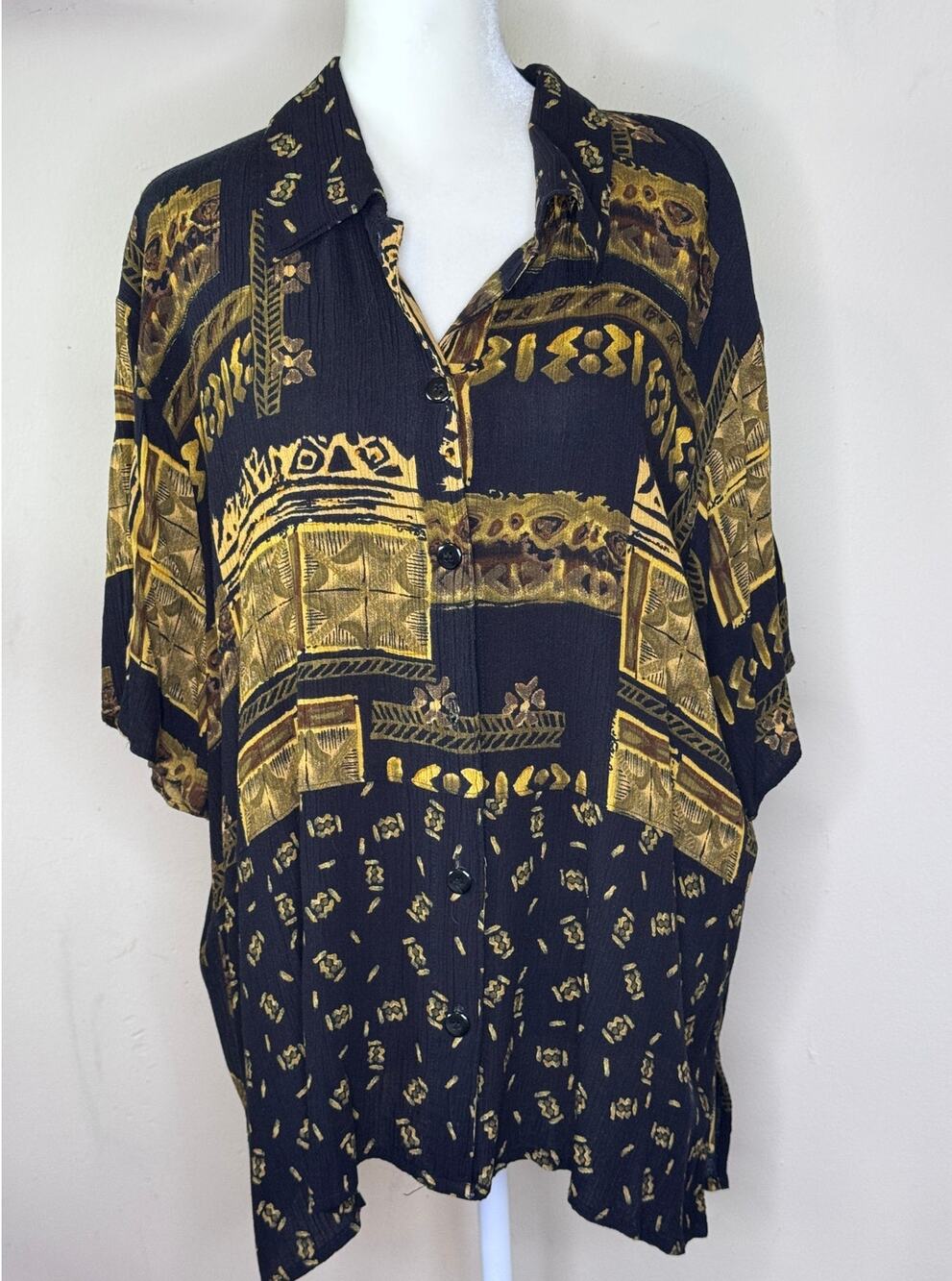 California Krush 80s Black, Yellow, Gold Short Sleeve Button Down Size: 1X